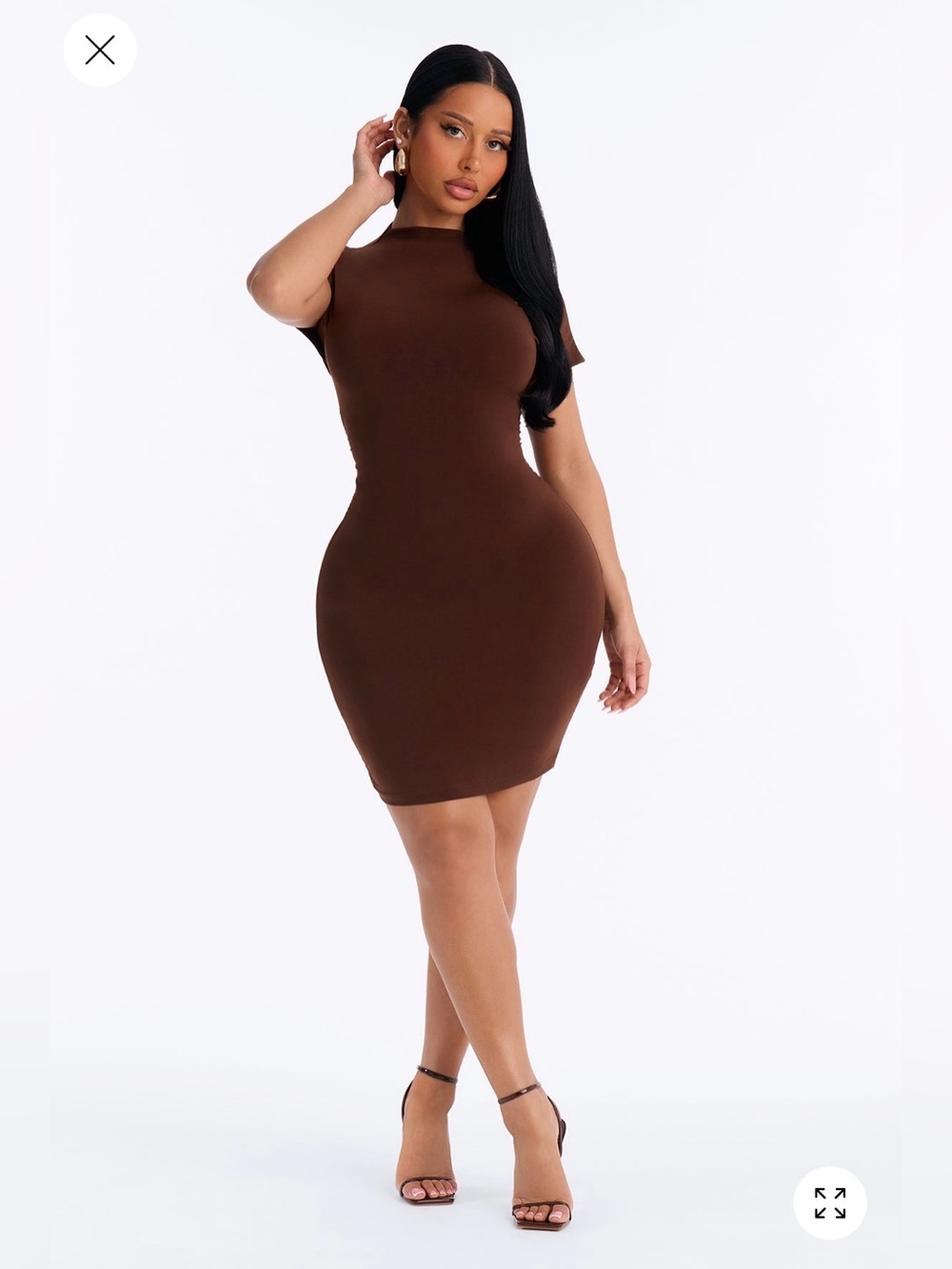 Bodycon Short Sleeve Dress in Brown